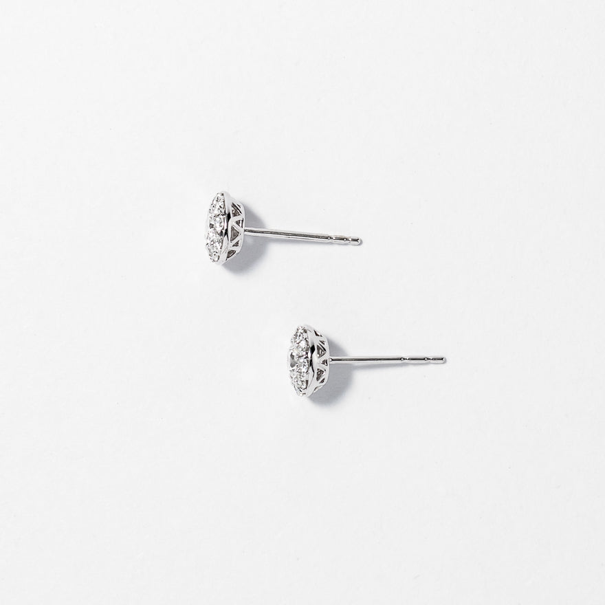 Diamond Cluster Earrings in 14K White Gold (0.62 ct tw)