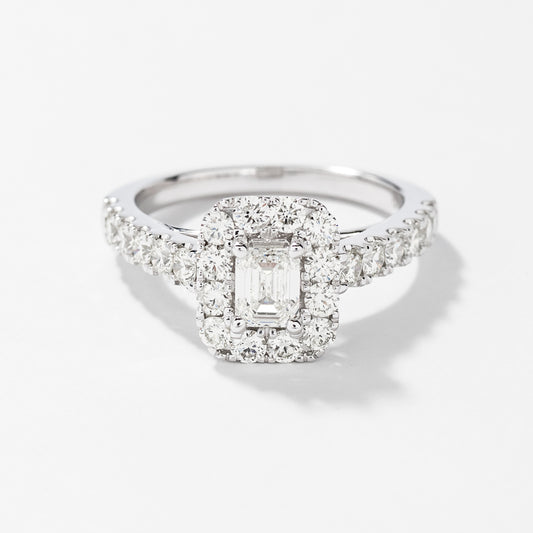 Emerald Diamond Engagement Ring in 14K White Gold (1.50 ct tw)