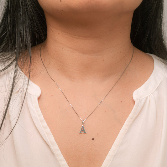 "A" Initial Pendant in 10K White Gold