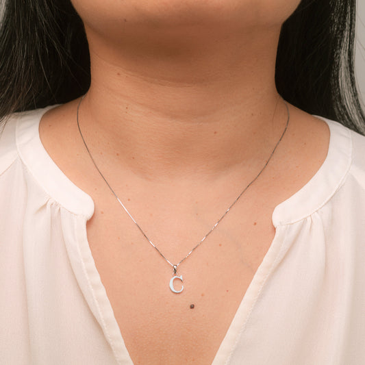"C" Initial Pendant in 10K White Gold