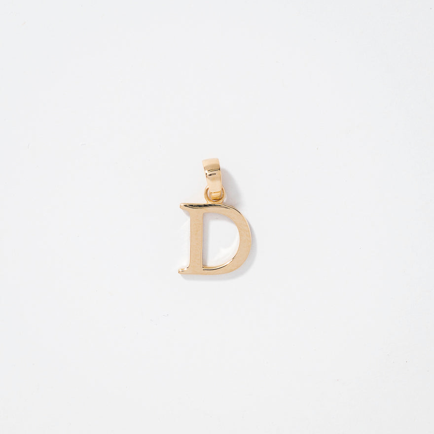 10k Yellow Gold Initial Letter D Charm Pendant | 1 Inch Personalized Jewelry