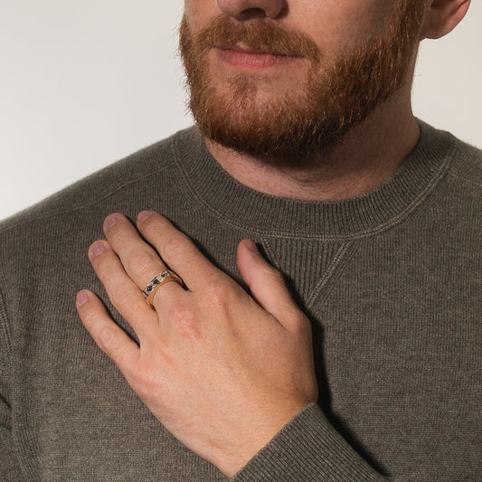 Sapphire and Diamond Men's Ring in 10K Yellow Gold