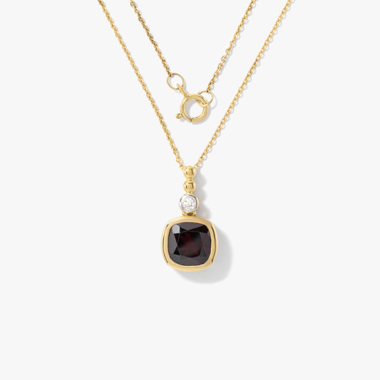 Cushion Cut Garnet Necklace in 10K Yellow Gold