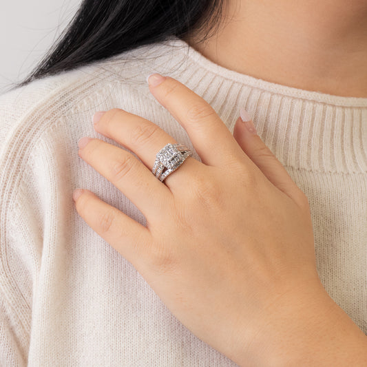 Halo Diamond Cluster Engagement Ring in 14K White Gold (2.00ct tw)