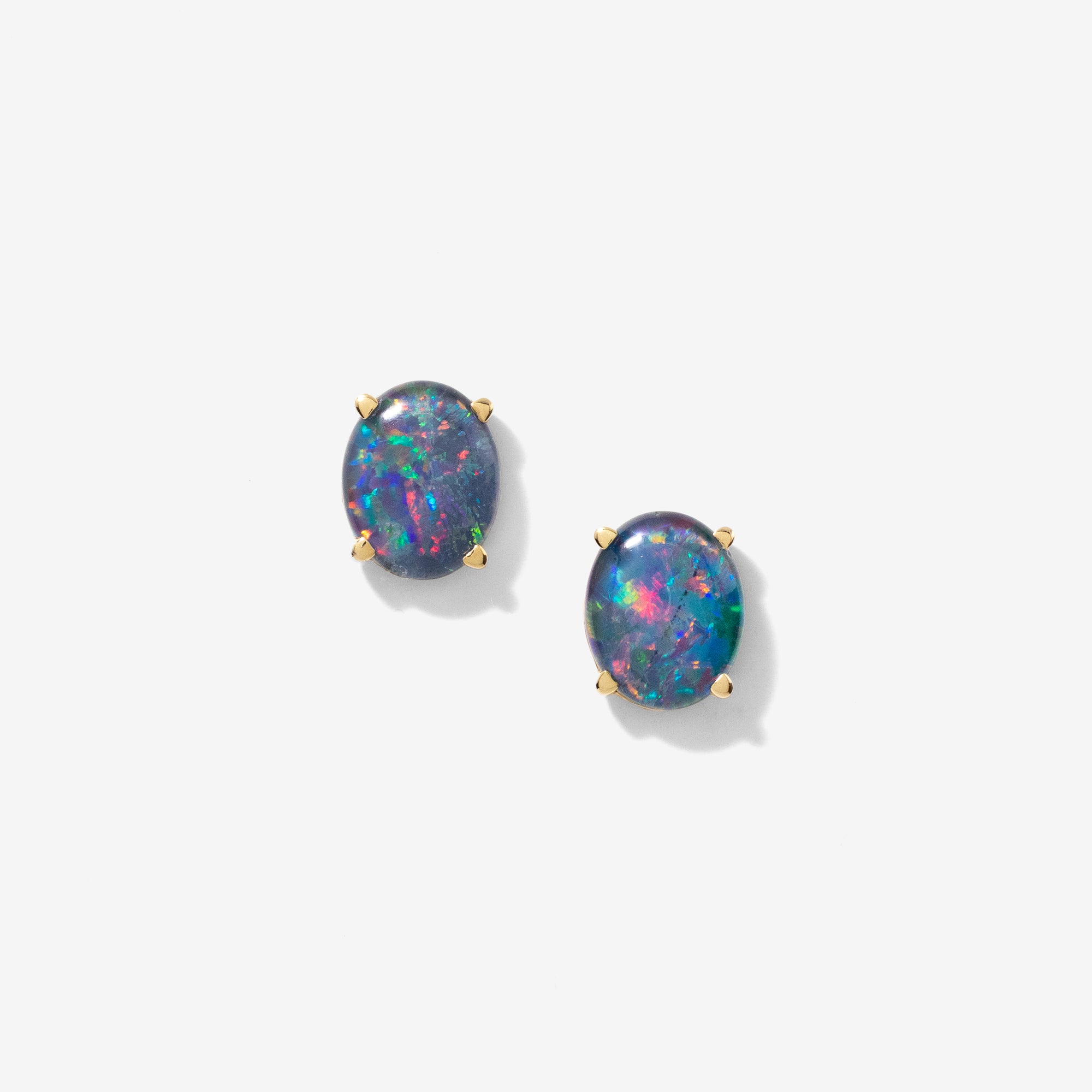 10x8mm Dark Opal Stud Earrings in 10K Yellow Gold – Ann-Louise