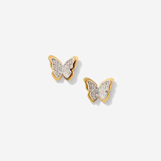 Diamond Butterfly Earrings in 10K Yellow and White Gold (0.13 ct tw)