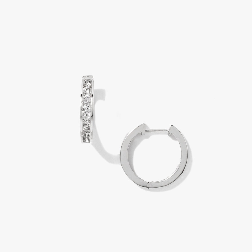 Channel Set Hoop Diamond Earrings in 10K White Gold tw