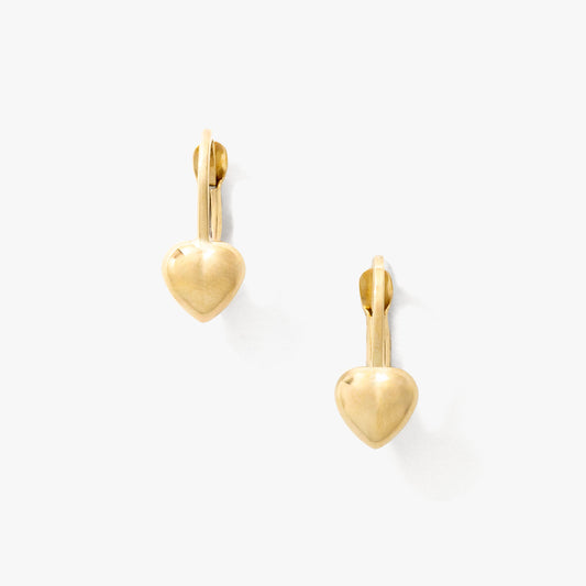 Heart Leverback Earrings in 10K Yellow Gold