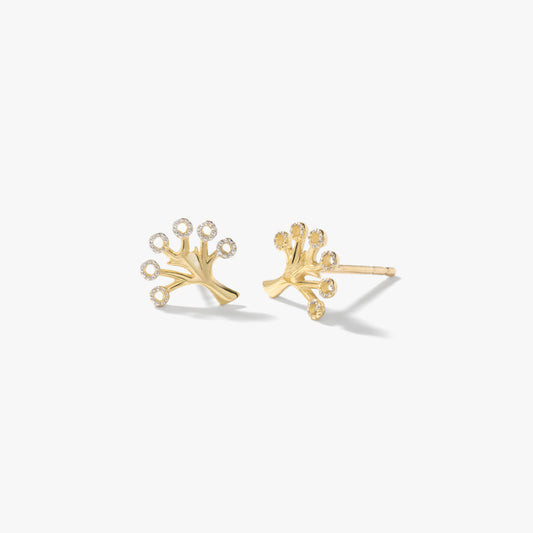 Tree of Life Stud Earrings in 10K Yellow and White Gold