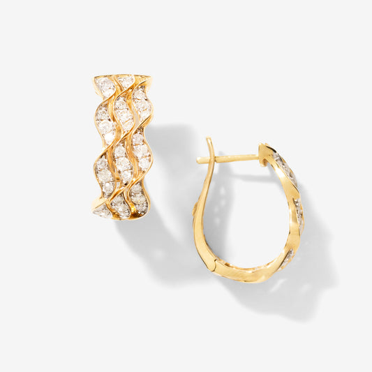 Diamond Wavy Hook Earrings in 10K Yellow Gold (1.00 ct tw)