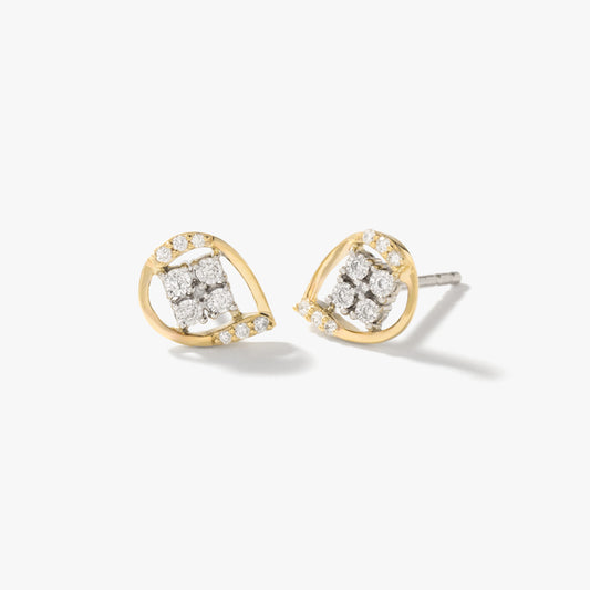 Diamond Cluster Stud Earrings in 10K Yellow and White Gold (0.10 ct tw)