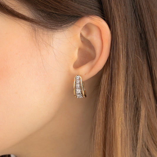 Diamond Cluster J Hoop Earrings in 10K Yellow and White Gold (0.56 ct tw)