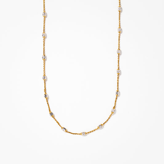 Diamond Cut Beaded Necklace in 10K Italian Yellow and White Gold