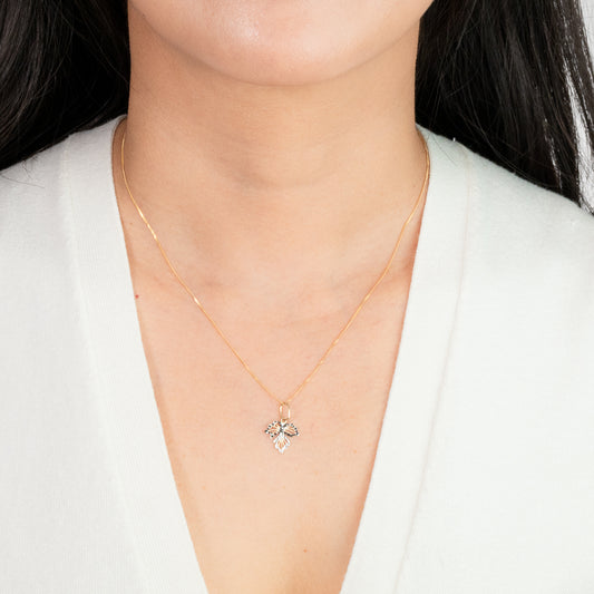 Diamond Cut Leaf Pendant in 10K Yellow and White Gold
