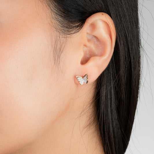 Diamond Butterfly Earrings in 10K Yellow and White Gold (0.13 ct tw)