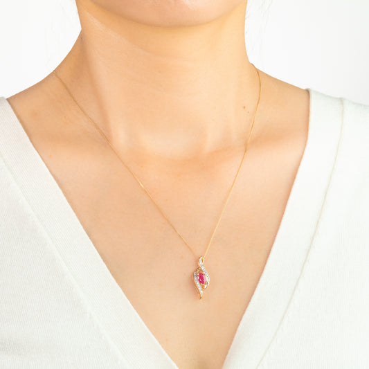 Oval Ruby Necklace in 10K Yellow Gold