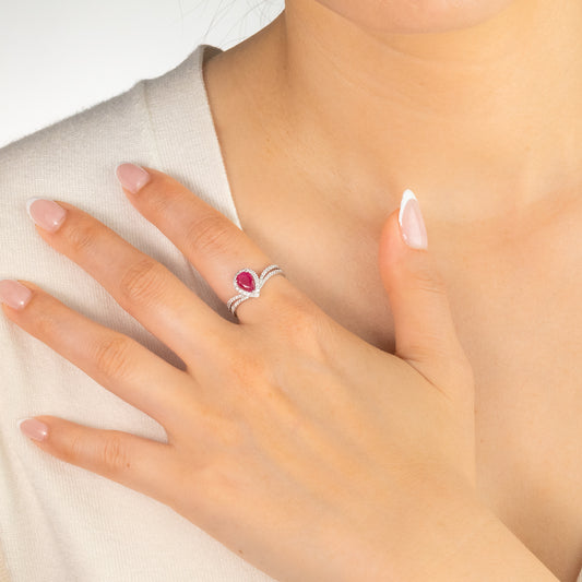 Ruby and Diamond Ring in 14K White Gold