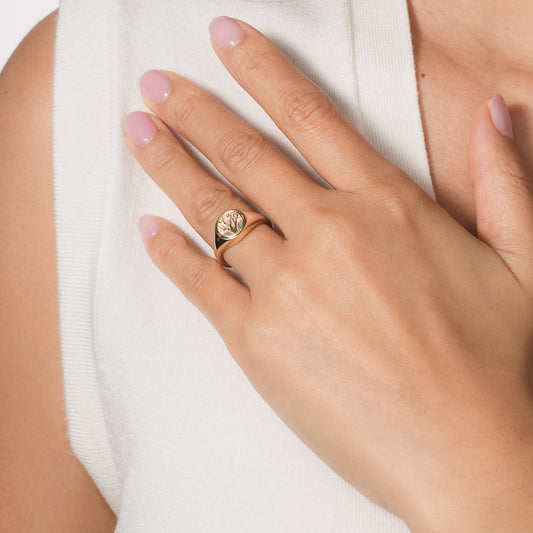 Tree Signet Ring in 10K Yellow Gold