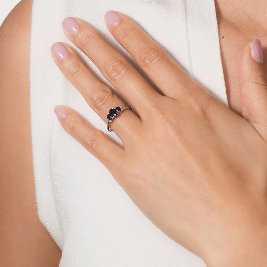 Three Stone Sapphire Ring in 10K White Gold