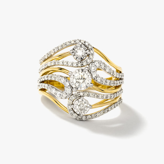 Diamond Cluster Ring in 10K Yellow and White Gold (0.96 ct tw)