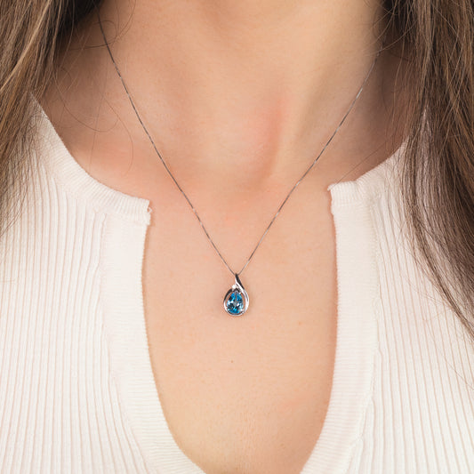 Diamond and Blue Topaz Pendant in 10K White Gold