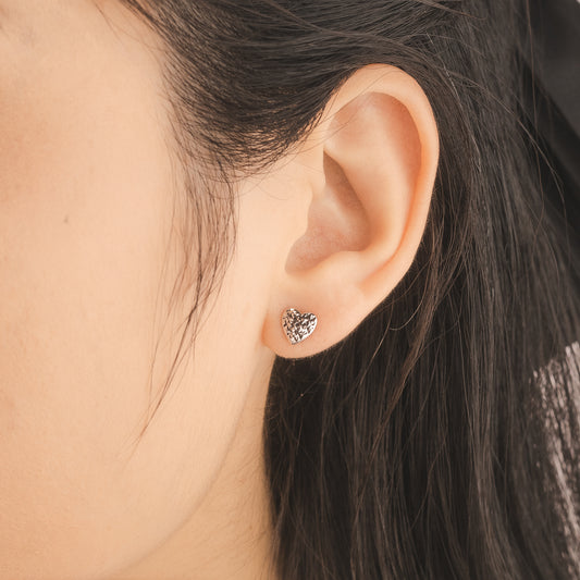Diamond Cut Heart Puff Stud Earrings in 10K White Gold