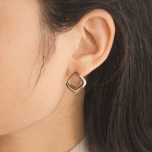 Cushion Shape Stud Earrings in 10K Yellow Gold