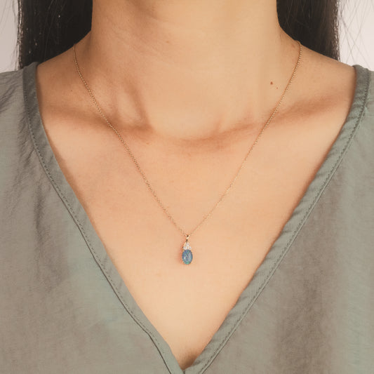 Triplet Opal Necklace with Diamond Accents in 10K Yellow Gold