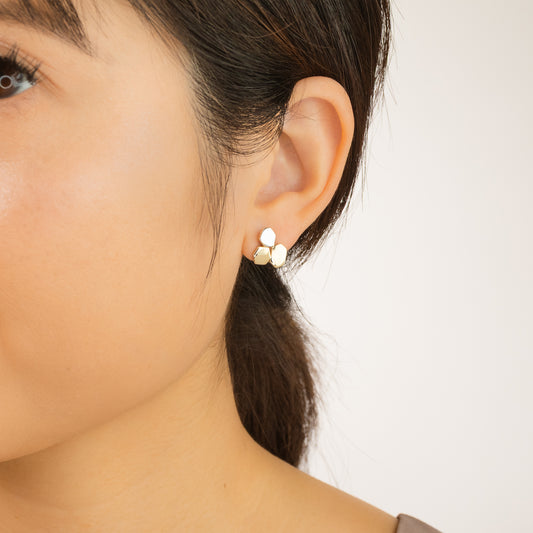 Pebble Stud Earrings in 10K Yellow and White Gold