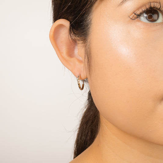 Diamond Cut Hoop Earrings in 10K Yellow and White Gold