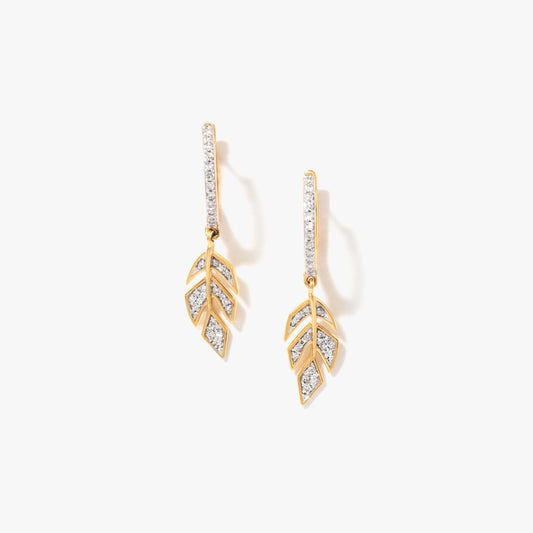 Diamond Leaf Drop Earrings in 10K Yellow Gold (0.30 ct tw)