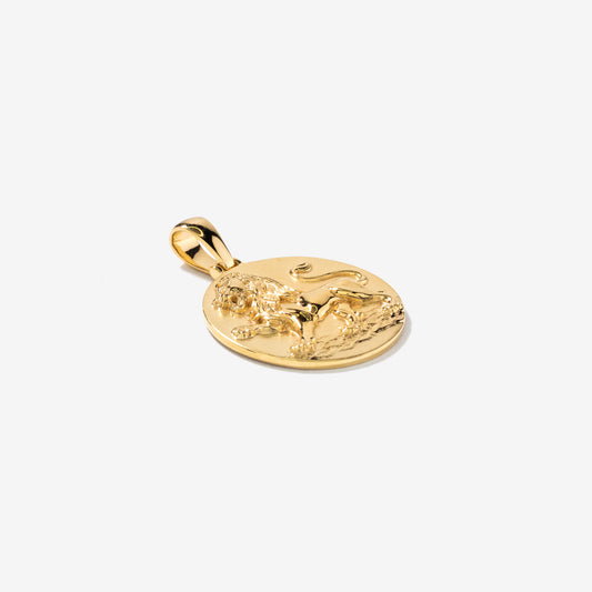 Lion Medallion Charm Necklace in 10K Yellow Gold