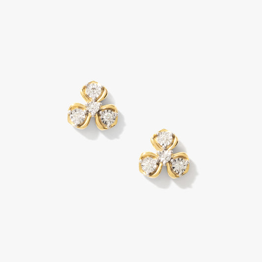 Diamond Flower Stud Earrings in 10K Yellow and White Gold (0.08 ct tw)