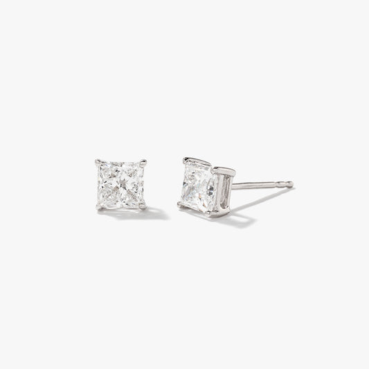 Lab Grown Princess Cut Diamond Stud Earrings in 14K White Gold (0.75 ct tw)