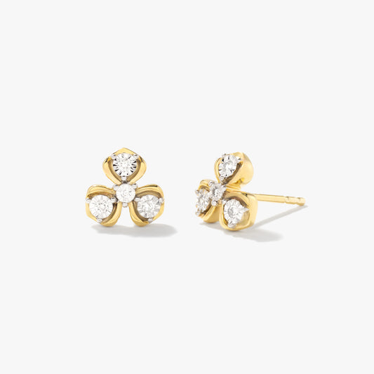 Diamond Flower Stud Earrings in 10K Yellow and White Gold (0.08 ct tw)