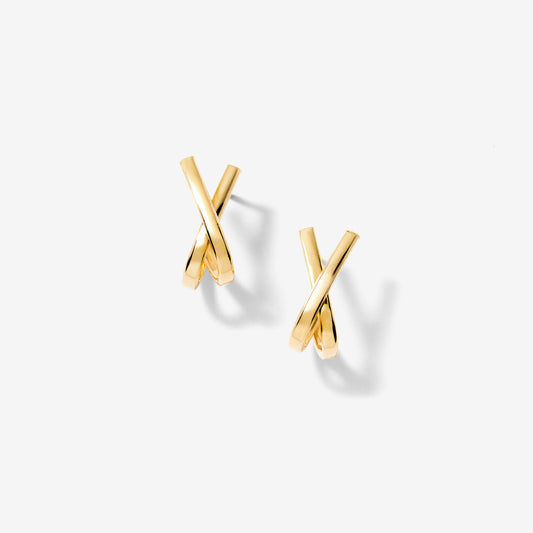 X Shape Hook Stud Earrings in 10K Yellow Gold