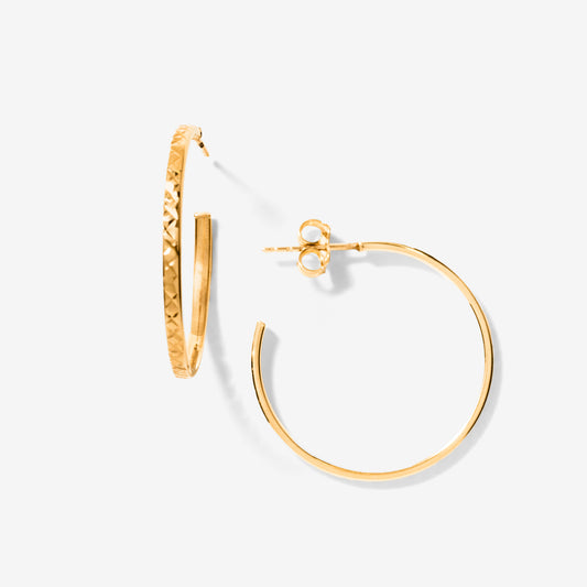Diamond Cut Hoop Stud Earrings in 10k Yellow Gold