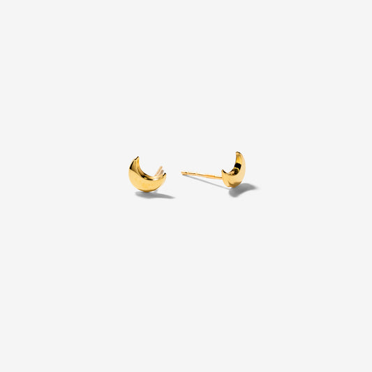 Mini Moon Stud Earrings in 10K Yellow Gold