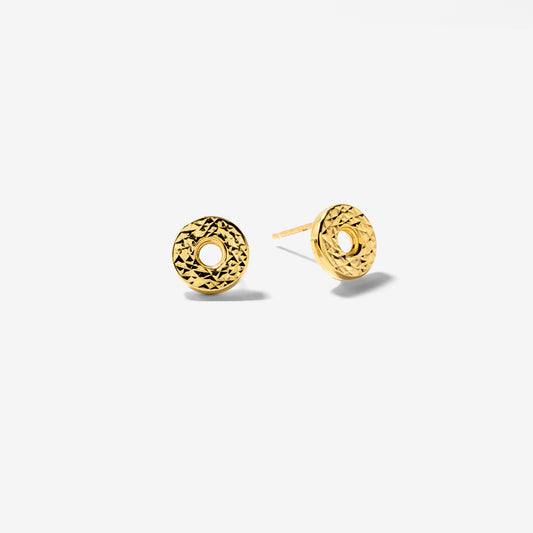 Diamond Cut Circle Stud in 10K Yellow Gold