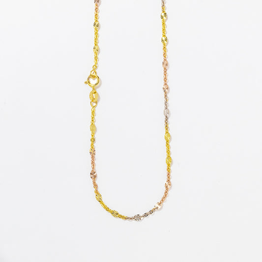 Diamond Cut Disc Necklace in 10K Yellow Rose and White Gold