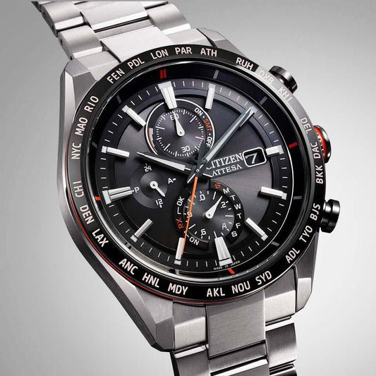Citizen Eco-Drive Attesa Black Dial Super Titanium Watch | AT8189-61E