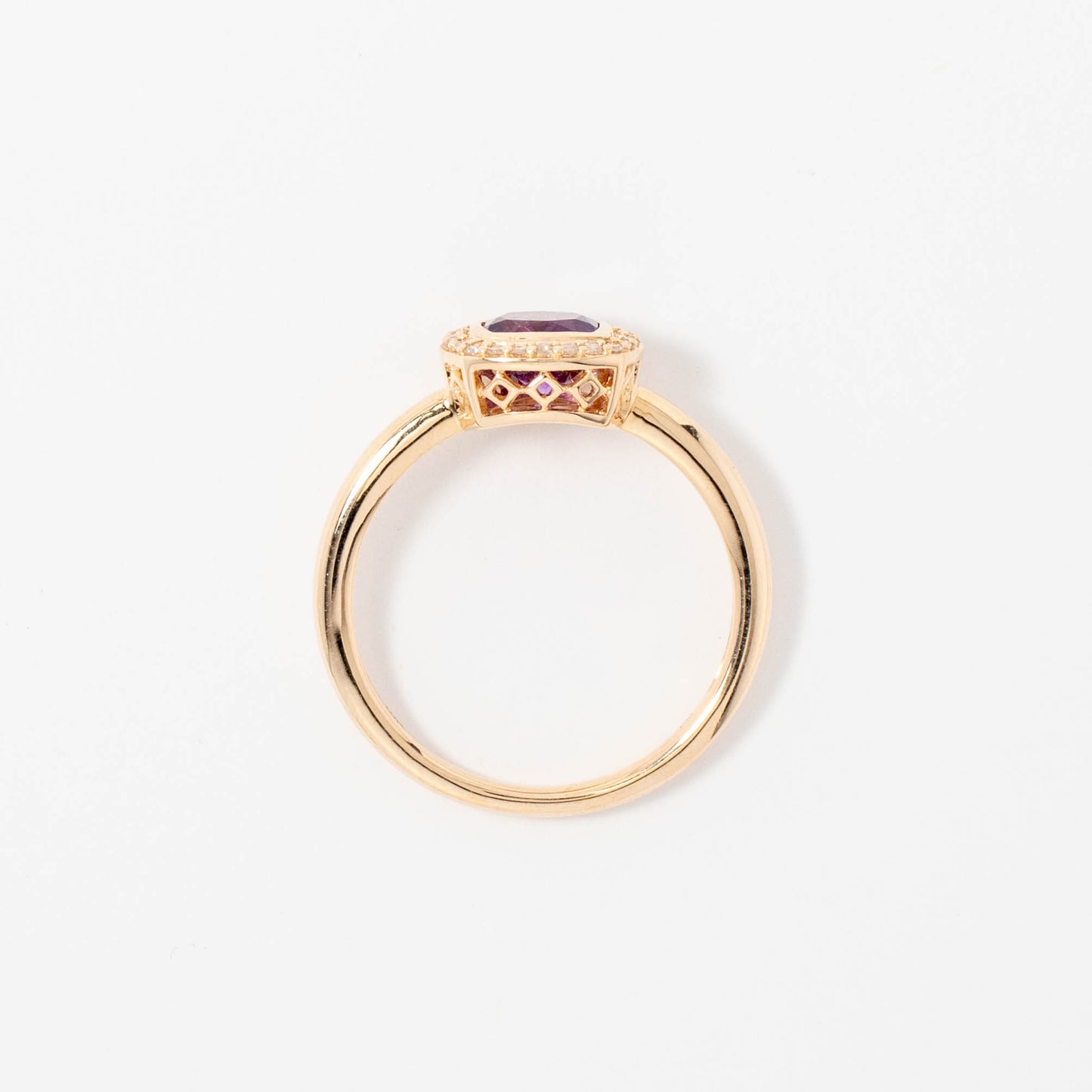 Cushion Cut Amethyst Ring with Diamond Accents in 10K Yellow Gold