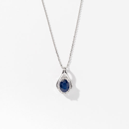Sapphire Necklace with Diamond Accents in 10K White Gold
