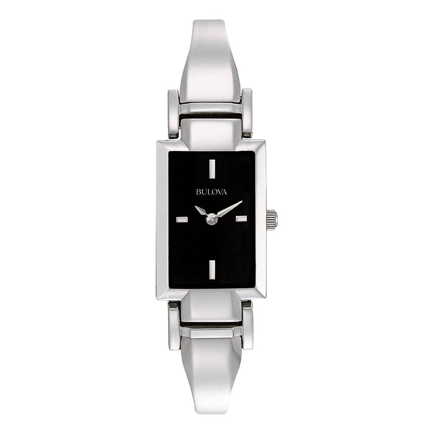 Bulova Classic Women's Black Dial Rectangular Steel Watch 96L138