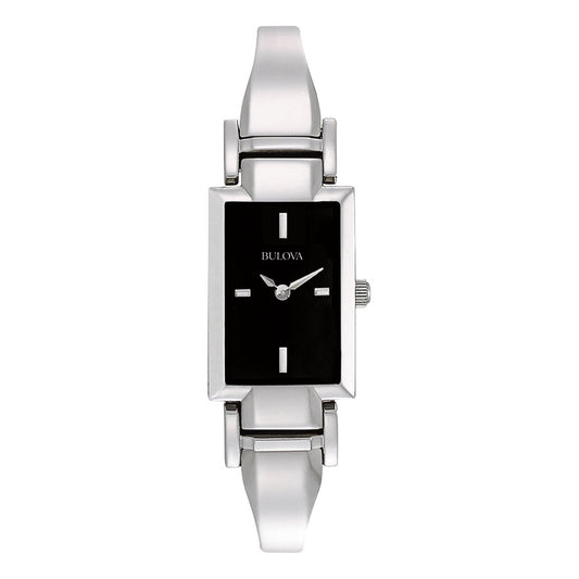Bulova Classic Women's Black Dial Rectangular Steel Watch | 96L138