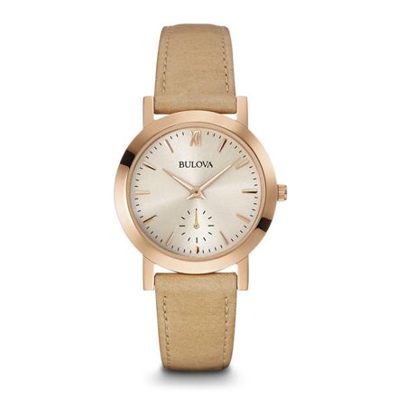 Bulova Women's Beige Leather Strap Watch | 97L146