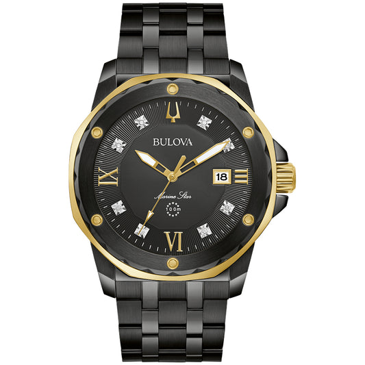 Bulova Marine Star Black Dial Stainless Steel Bracelet | 98D176