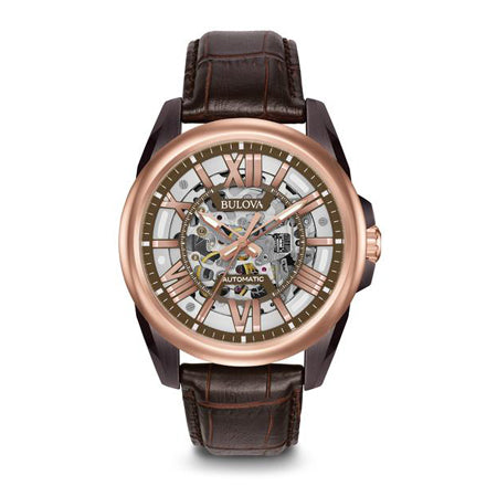 Bulova Men’s Automatic Rose Gold and Leather Dress Watch | 98A165