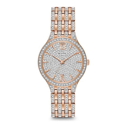 Bulova Women's Rose Goldtone Crystal Bracelet Watch | 98L235