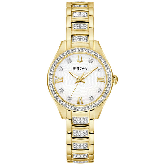 Bulova Crystal Yellow Gold Tone Ladies Watch | 98L306